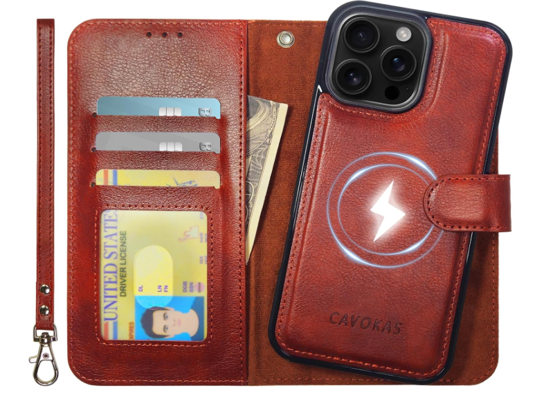 Case Wallet for iPhone 16 Pro Max Wallet Case, Detachable Leather Cover with Card Holder, Strong Magnetic Compatible with MagSafe Wireless Charging, Kickstand Shockproof Cover 6.9 inch, Brown
