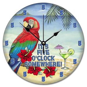 It 5 Oclock Somewhere Wall Clock Parrot Martini Retired Wood Clock 10 inch Wall Clock Battery Operated Silent Non Farmhouse Wall Decor Home Decor for Bathroom Kitchen Living Room Bedroom