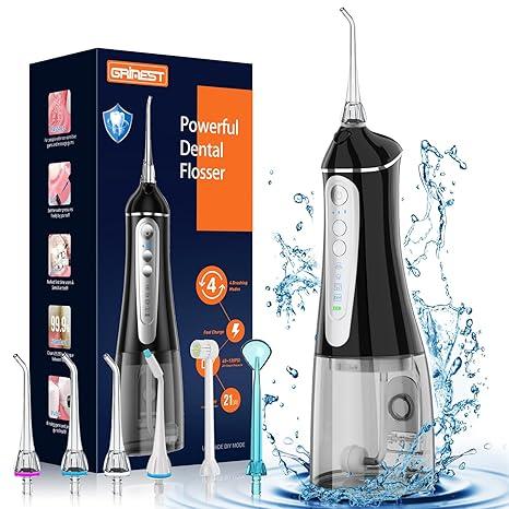 Water Dental Flosser Cordless for Teeth, 350ML Water Dental Flosser Teeth Pick 4 Modes Portable Oral Irrigator with 4 Jet Tips Rechargeable Flossers Oral Irrigator IPX7 Waterproof for Home Travel