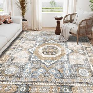 Machine Washable Rug 5' x 7' Vintage Design Area Rugs with Non Slip Rugs for Living Room Bedroom Carpet Stain Resistant, Home Decor Office Boho Rug, Brown