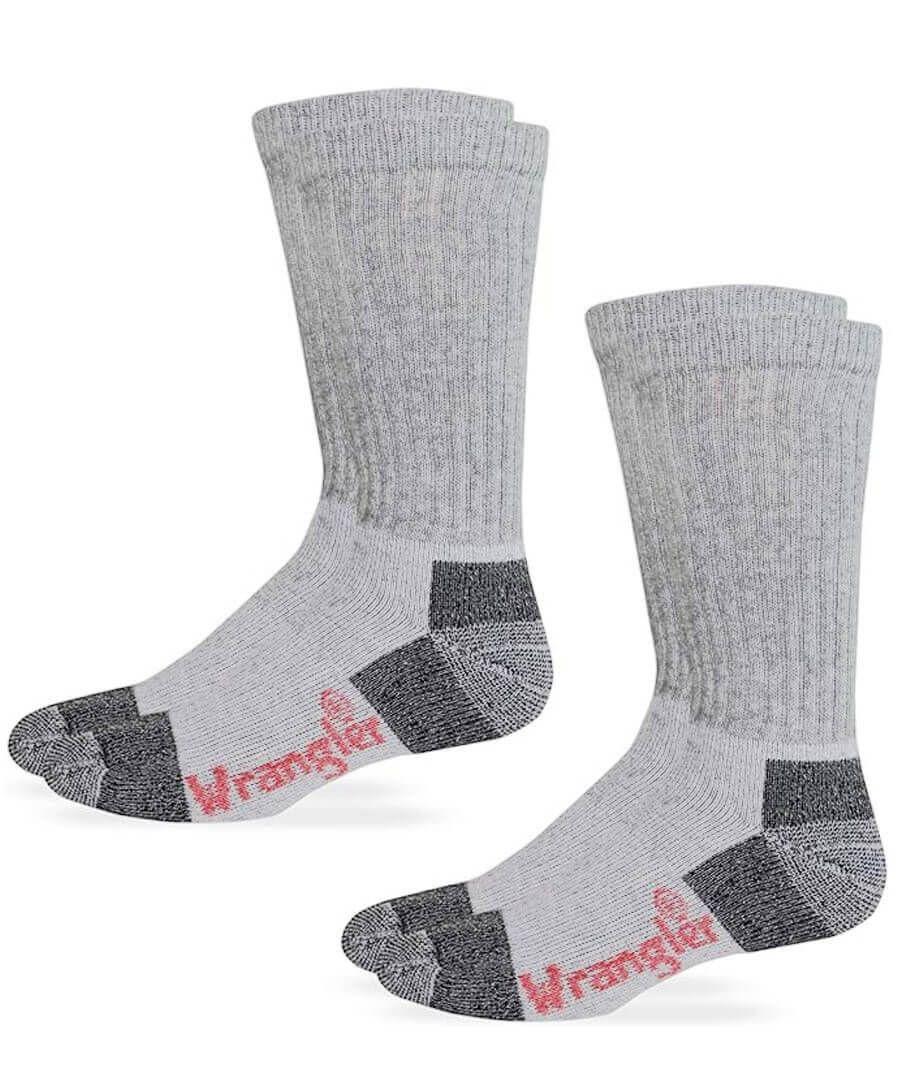 Wrangler Mens Cotton Full Cushion Crew Work Boot Socks 2 Pair Pack (Large, Grey)