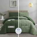 HIG 3pc Green Queen Size Comforter Set - All Season Reversible Down Alternative Comforter with Two Shams - Quilted Duvet Insert with Corner Tabs - Box Stitched Blanket - Breathable, Soft, Fluffy