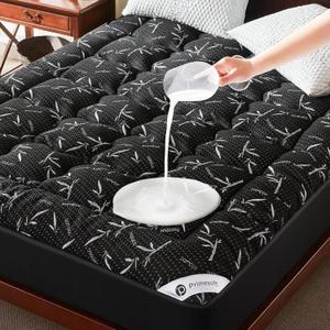 PRIMESOFT 100% Waterproof King Size Mattress Topper, Thick Pillow Top Mattress PadUp to 25 Inch Deep Pocket,Soft Breathable Mattress Pad for Back Pain, Protector Cover(Black)