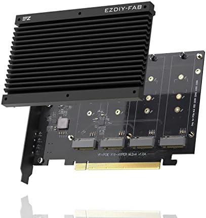 EZDIY-FAB Quad M.2 PCIe 4.0/3.0 X16 Expansion Cad with Heatsink, Support 4 x PCIe NVME M.2 SSD, RAID-on-CPU (VROC) in Intel Platform and PCIe 4.0 RAID in AMD Platform, M/B PCIe Bifurcatin is Required