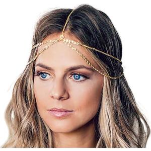 Yean Gold Sequins Head Chain Bohemian Hair Jewelry Headpiece Forehead Band Festival Headband Accessories for Women