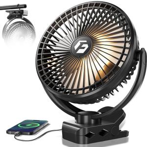 FRIZCOL 20000mAh 8 Inch Portable Clip On Fan,Battery Operated Golf Cart Fan with Lights, USB Fans Small Desk Fans Personal Quiet Fans for Office Stroller Bedroom and Camping