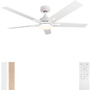 Ceiling Fans with Lights, 52 inch White Ceiling Fan with Light and Remote Control, Reversible, 3CCT, Dimmable, Noiseless, Small Ceiling Fan for Bedroom, Kidsroom, Indoor/Outdoor Use