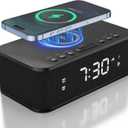 Digital Alarm Clock White Noise, Loud Digital Alarm Clocks Bedrooms, Alarm Clock Speaker Wireless Charger AUX USB Bluetooth Speaker 12/24H Dual Alarm Snooze Adjustable Brightness, Black