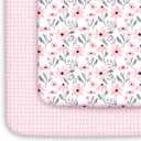 Yoofoss Pack and Play Sheets Girl 2 Pack, 38x26 Mini Crib Sheets Fitted for Baby Compatible with Graco Pack n Play Mattress,Ultra Soft Breathable Microfiber Pink Floral