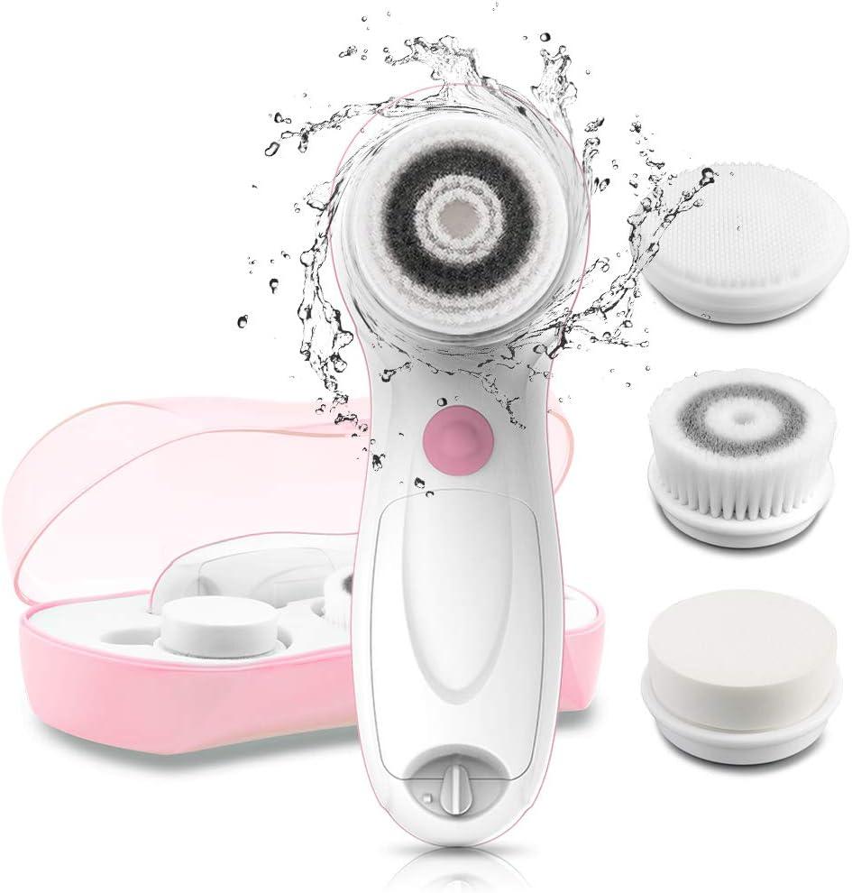 Facial Cleansing Brush Electric Facial Exfoliating Massage Brush with 3 Cleanser Heads and 2 Speeds Adjustable for Deep Cleaning, Removing Blackhead, Face Massaging TB-0759A Pink