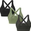3-Pack Criss-Cross Strappy Sports Bras for Women - Padded High Impact Seamless Yoga Exercise Athletic Bra (XX-Large, Color 4)
