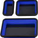Collapsible Magnetic Parts Tray Set of 3 Different Size, Foldable Silicone Tool Trays for Screws, Bolts, Nuts and Other Small Metal Parts (Blue)