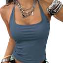 KIRUNDO Halter Tops for Women Crop Tank Going Out Tops Y2k Trendy Camisole Workout Sleeveless Backless Summer Clothes 2026 (Blue, L)