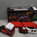 Dwi Dowellin 25.6" Semi Truck Toy with Racing Car and Helicopter for Kids Toddlers - Fire Toys,Birthday Gifts for Boy Toddler Child 2 3 4 5 6 Years Old