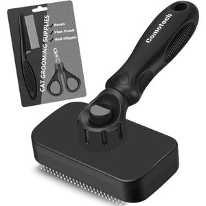 3PCS Cat Grooming Supplies, Cat Brush & Nail Clipper/Trimmer & Flea Comb for Shedding Indoor Cats Essentials Stuff Accessories (Black Grey)