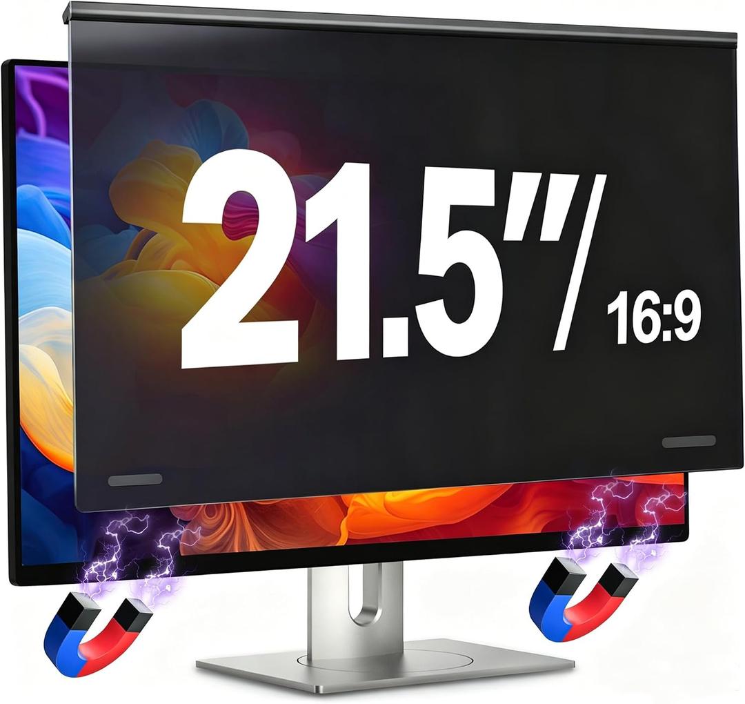 Magnetic 21.5 Inch Computer Privacy Screen Filter for 16:9 Aspect Ratio Widescreen Monitor, Eye Protection Anti Glare Blue Light, Hanging Removable Anti-Scratch Protector