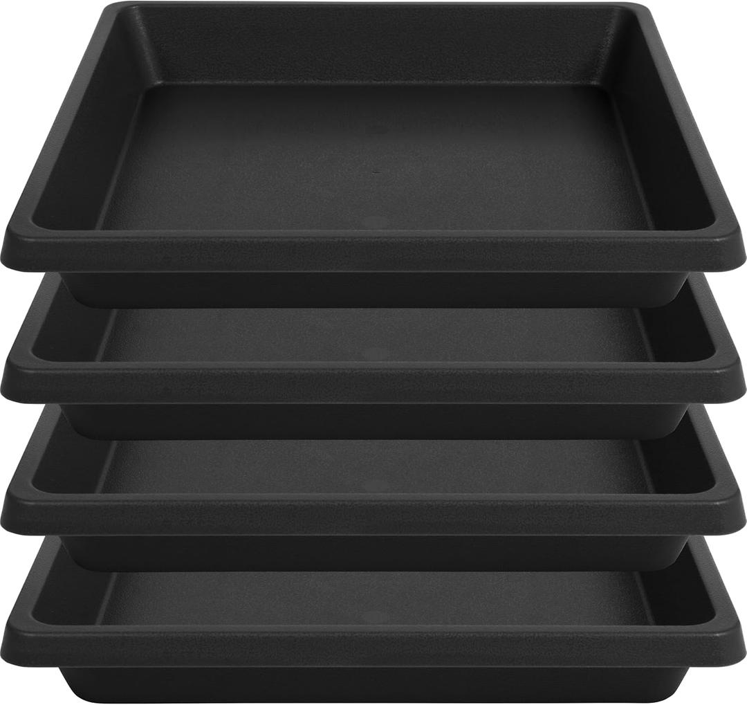 Square Plant Saucer 14 Inch 4 Pack, 6 8 10 12 13 16 18 20 Durable Plastic Plant Trays for Pots-Indoor Outdoor, Durable and Thicker Large Plant Drip Trays, Flower Planter Saucers for Potted Plants (14"(4Pack), Black)