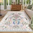 LIVEBOX Living Room Rug 5x7 Rug, Machine Washable Area Rugs for Bedroom, Non-Slip Low Pile Carpet Floral Rugs for Living Room, Dining Room, Farmhouse, Nursery Room, Playroom, Beige