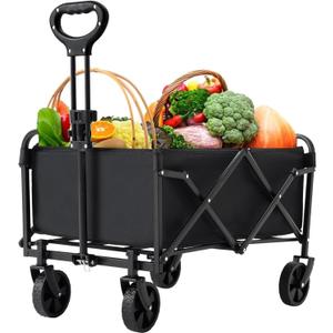 Heavy Duty Folding Wagon Portable Foldable Beach Wagon Large Capacity Removable for Camping Travel Sports Fishing Barbecue carts (220LB)
