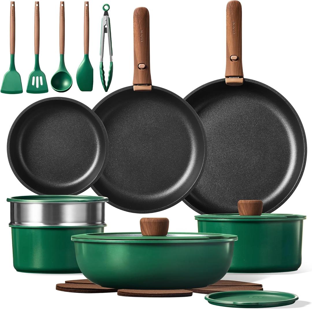 CAROTE 23pcs Pots and Pans Set, Nonstick Cookware Set Detachable Handle, Induction Kitchen Cookware Sets Non Stick with Removable Handle, RV Cookware Set, Oven Safe