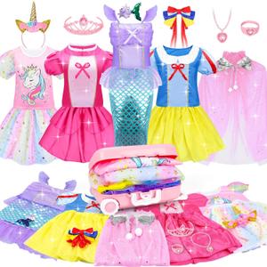 15 Pcs Princess Dress Up Clothes for Little Girl Role Play Costume Gift Set, Princess Mermaid Pretent Play Outfit Toys for Toddler Girls, Cosplay Birthday Party Gifts for Girls Age 3 4 5 6 7+ Year Old (Purple)