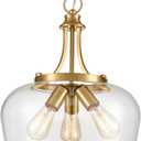 Modern Gold Pendant Light Mid Century 3-Light Clear Glass Pendant Lighting with Adjustable Chain Brass Glass Pendant Lights Kitchen Island for Dining Room Bedroom Living Room