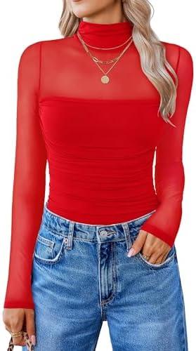 Avidlove Women Long Sleeve Bodysuit Turtle Neck Shapewear Body Suits Mesh One Piece Leotard Shirt Going Out Tops Fall Outfits, Small