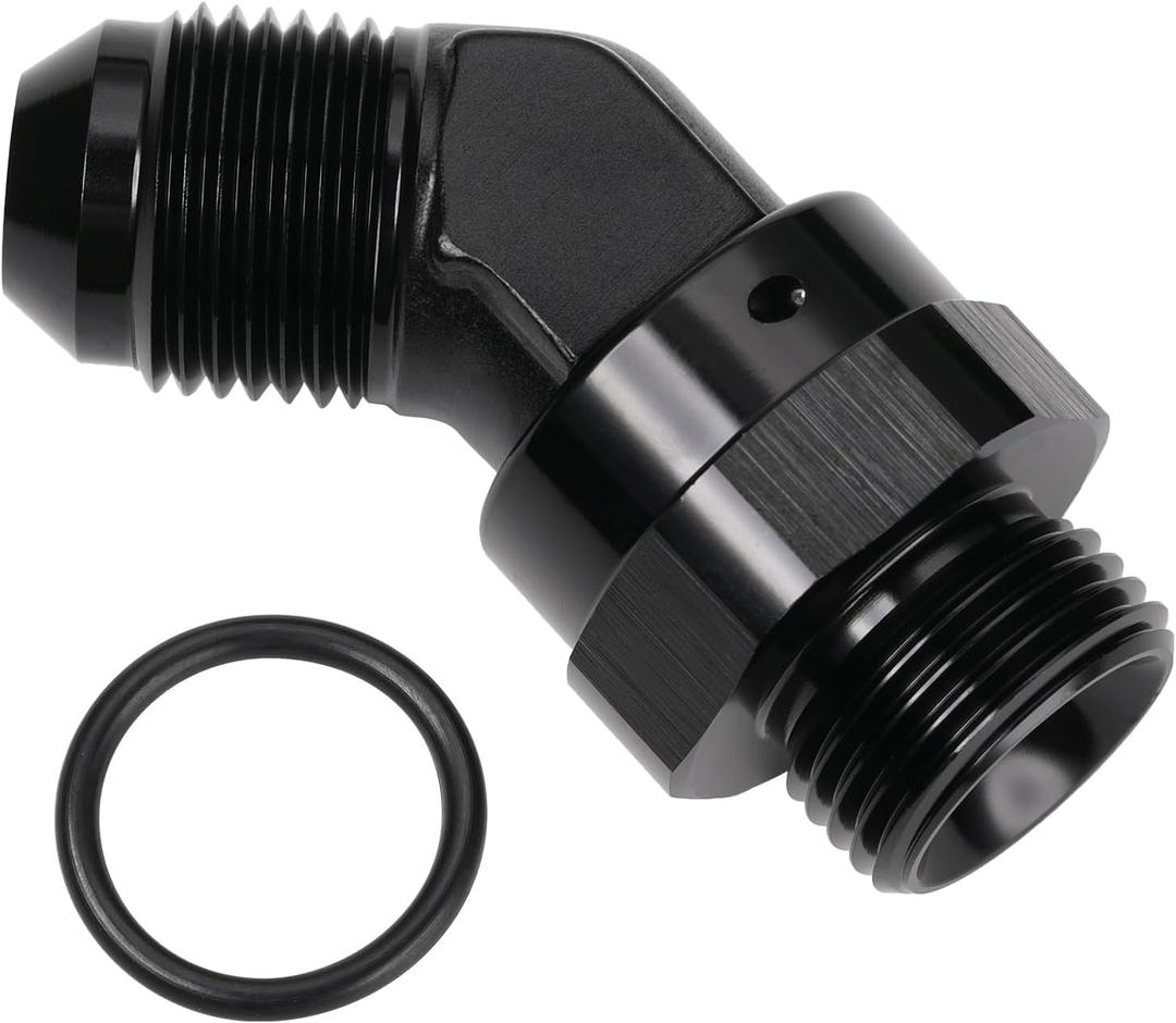 8AN Male Flare to 8AN -8 ORB O-ring Boss 45 Degree Swivel Fitting Adapter Aluminum Black