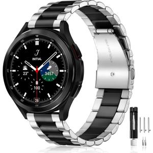 Lerobo Stainless Steel Band Compatible with Samsung Galaxy Watch 8 7 6 5 4 FE 40mm 44mm 45mm/Galaxy Watch 8 Classic 6 4 Classic 43mm 47mm 42mm 46mm, 20mm Metal Replacement Band for Men Women (Black/Silver)