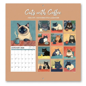 2026 Wall Calendar  2026 Calendar, January  December 2026, 12" x 24" (Open), Cats Calendar 2026 with Hanging Hole for Home & Office