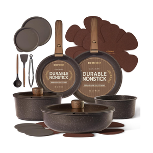 CAROTE 21PCS Pots and Pans Set Non Stick with Detachable Handle, Nonstick Cookware Sets, Cooking Kitchen Set, Oven/Dishwasher Safe, Induction Cookware, Brown, RV Kitchen Pot and Pan