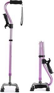 LIXIANG Walking Canes Stablize Women Quad Canes for Seniors & Adults Foldable Adjustable for Men & Women Heavy Duty Freestanding Cane for People with Leg Injuries 3 footings (Purple)
