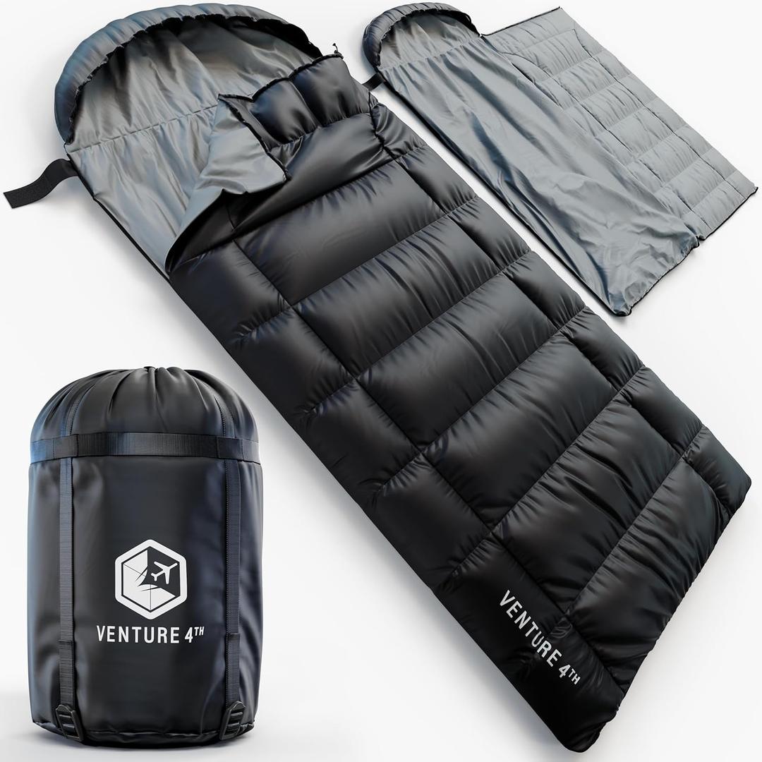 VENTURE 4TH Backpacking Sleeping Bag  XXL, Double and Single Sizes - Lightweight Warm & Cold Weather Sleeping Bags for Adults, Kids & Couples  Ideal for Hiking, Camping & Outdoor Adventures (4.5lbs | Black)