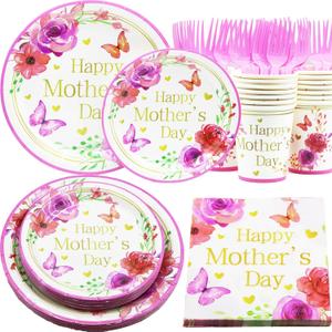 Mother's Day Party Supplies, Mother's Day Paper Plates and Napkins, Happy Mother's Day Party Decorations, Mother's Day Paper Plates, Cups, Napkins Party Tableware Set, Serves 20