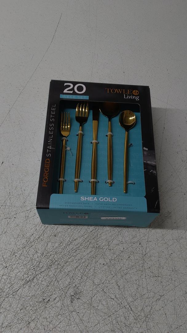 TOWLE Living Stainless Steel Flatware, 20 Piece Place Setting With Table Knives, Forks and Spoons (Service For 4), Dishwasher Safe, Brushed Gold