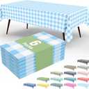 misaya 6 Packs Buffalo Disposable Table Cloth, 54 x 108 Inch Waterproof Plastic Tablecloth, Rectangle Baby Blue and White Checkered Table Covers for Picnic, Birthday, Party