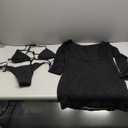 Lilosy Sexy Long Sleeve Mesh Swimsuit 3 Pieces Cover Up Bikini Set, Black, S