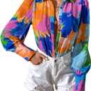 Button Down Shirts for Women Dressy Lantern Long Sleeve Blouses Printed Casual Loose Colorful Blouse Work Tops (X-Large, A03color)