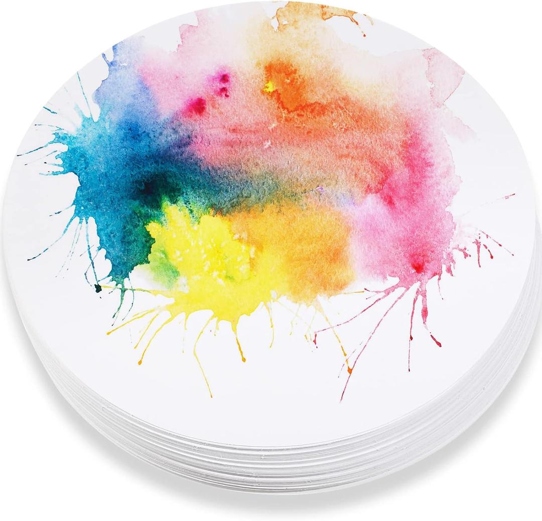 TaoBary 60 Pack Watercolor Paper Round 250 GSM Cold Pressed Watercolor Paper 12 Inch Diameter Ideal for Most Wet and Dry Media, Ideal for Beginners, Artists and Specialists