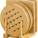 GHWIE Bamboo Trivet with Stand -Heat Resistant Pot Holders for Kitchen,Multi-Purpose Hot Pads,Hot Plate Mats,Medium Stove Mat-Air Fryer Accessories and Trivets for Hot Dishes,4 PCS