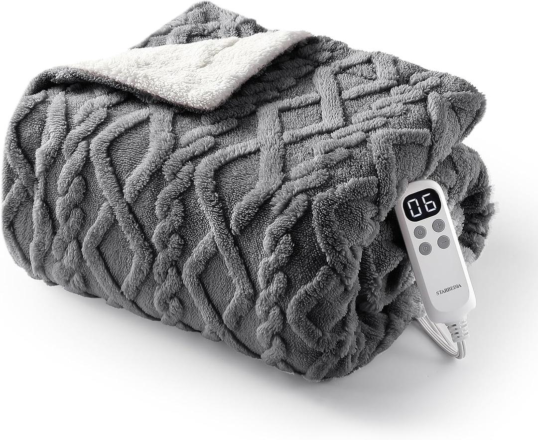 Heated Blanket Electric Throw Blanket, Tufted Sherpa Heating Lap Blanket, Heated Throw Blanket with 6 Heating Levels and 4 Timer, Washable Electric Blanket ETL Certified, Grey, 50"x60"