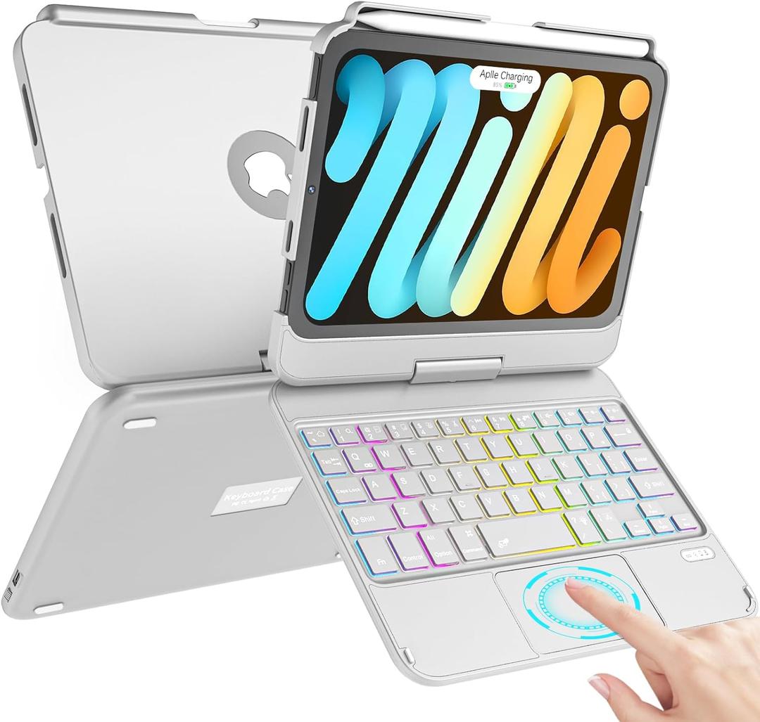 TaIYanG Keyboard Case for iPad mini 7 A17 Pro 2024 & Mini 6, 7 Color Backlit Trackpad Keyboard Case for iPad mini 7th 6th Generation 2021 8.3-inch, 360 Rotatable Slim Cover for iPad, Grey