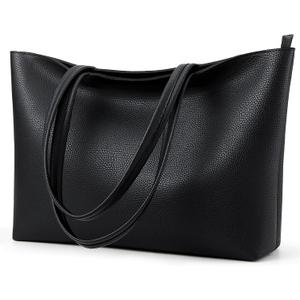 KALIDI Tote Bag Zipper Shoulder Bag Faux Leather Purses Satchel for Women Casual Handbag Work Dating College (Medium, Black - Grain Texture)