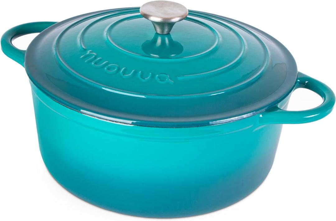 Nuovva Enamelled Cast Iron Dutch Oven Pot with Lid  6.4 Quart Non Stick Casserole Pot  Heavy Duty & Oven Safe up to 500 F for Bread Baking, Braising, Stews, Roasting  28cm Teal