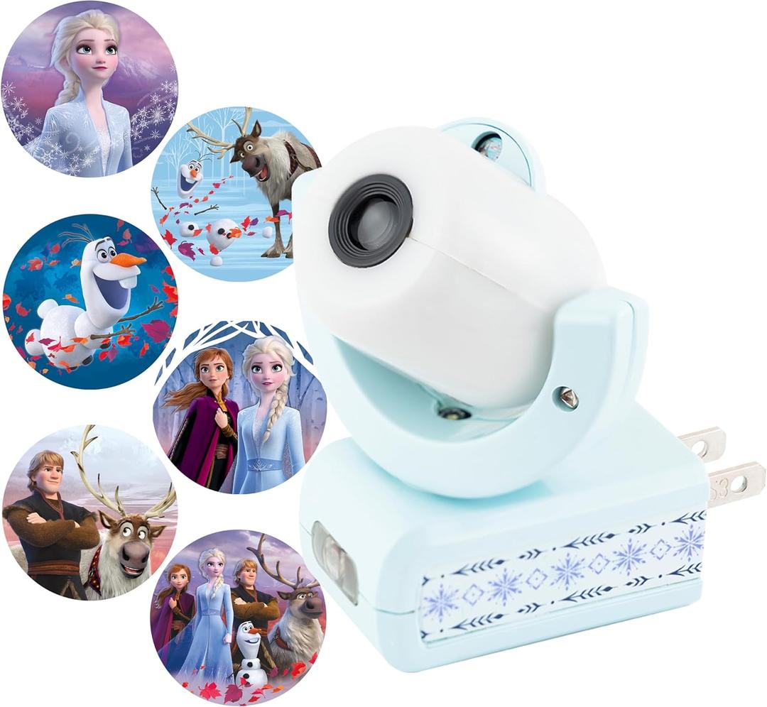 Projectables Disney Frozen 2 LED Projector Night Light, Plug-In, Dusk-to-Dawn, Elsa, Anna, and Olaf, Ideal for Hallway, Bedroom, Nursery, or Playroom  45028 (1 Pack, Blue Frozen II)