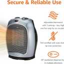 Amazon Basics Oscillating Ceramic Portable Indoor Space Heater, Fast Heating Technology, Overheat and Tip-Over Protection, Adjustable Thermostat, 1500W, 7.52"D x 6.34"W x 9.45"H, Silver