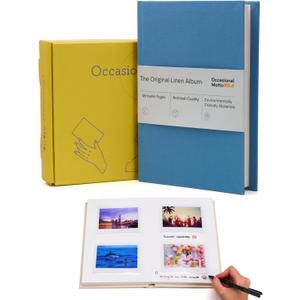 The Original 48 Pockets Classic Linen Hardcover Photo Album, Wedding Guest Book With Writing Space For Instax Wide, Wide 400 Camera, Link Printer & Evo Instant Camera (Sky Blue, For Instax Wide)