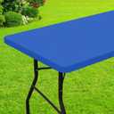 Smiry Rectangle Picnic Table Cloth, Waterproof Elastic Fitted Tablecloths for 6 Foot Tables, Washable Polyester Table Cover for Camping, Indoor and Outdoor (Blue, 30"x72")