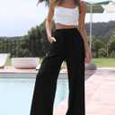 Tanming Wide Leg Linen Pants for Women Summer Flowy High Waisted Beach Palazzo Trousers (Black, M)
