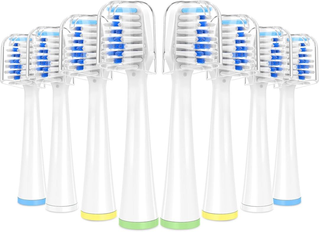 8 Pack Toothbrush Replacement Heads for Waterpik Sensonic Complete Care CC-04CD010-1, and for Waterpik Sensonic Electric Toothbrush STW-03W020/STW-03W027, with Cover for White STWB-3WW-B